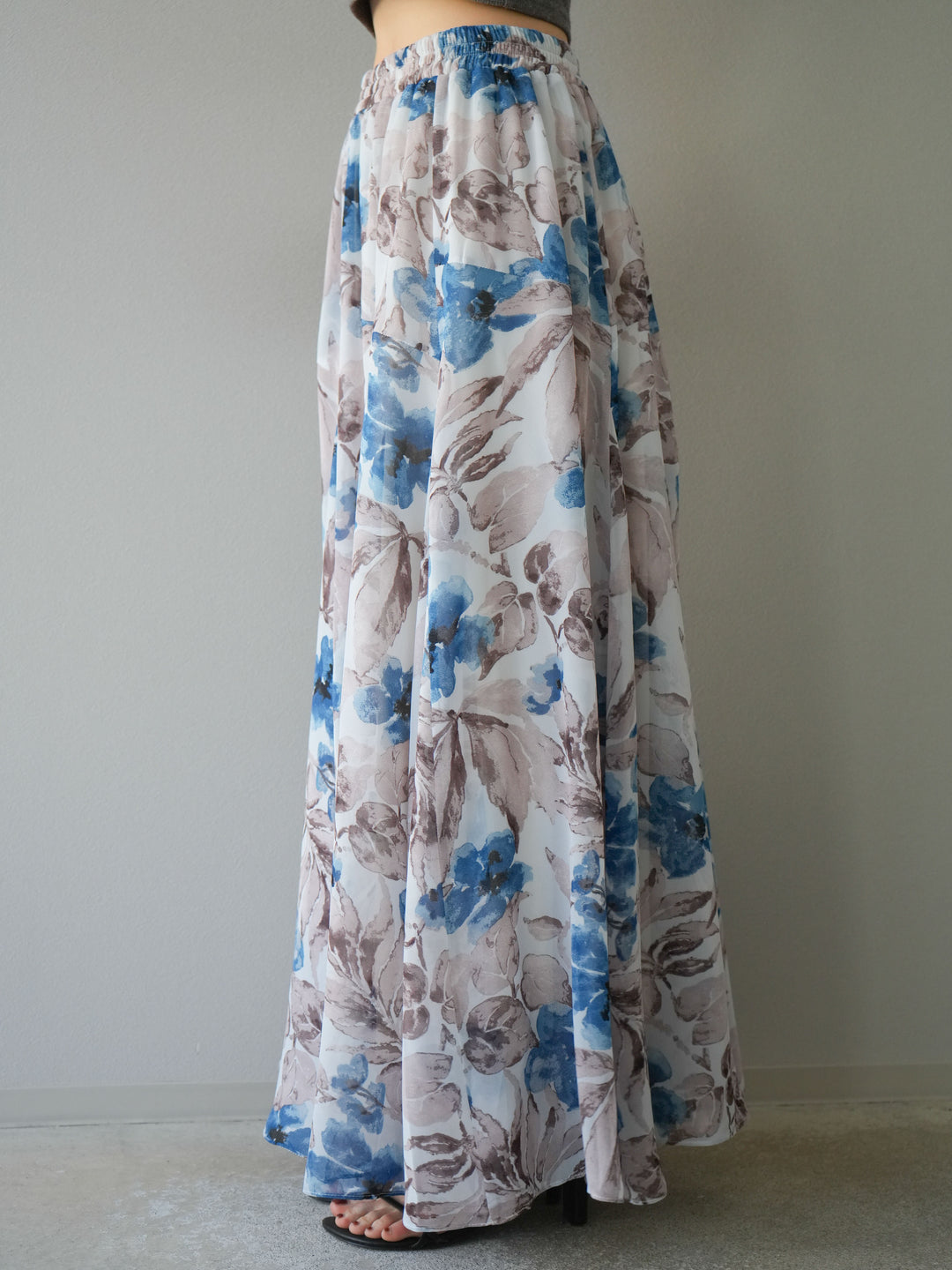 [予約]フラワープリントボリュームフレアスカート/ブルー