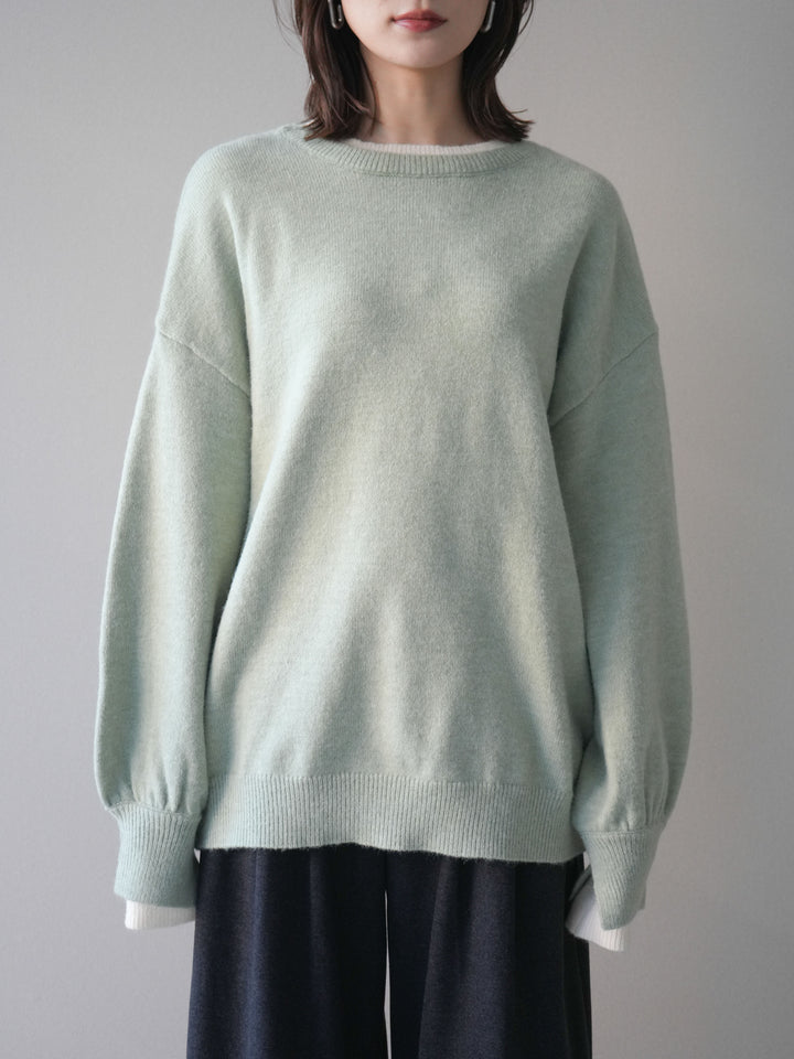 [予約]ヘンリーネック配色レイヤードニットプルオーバー/mint