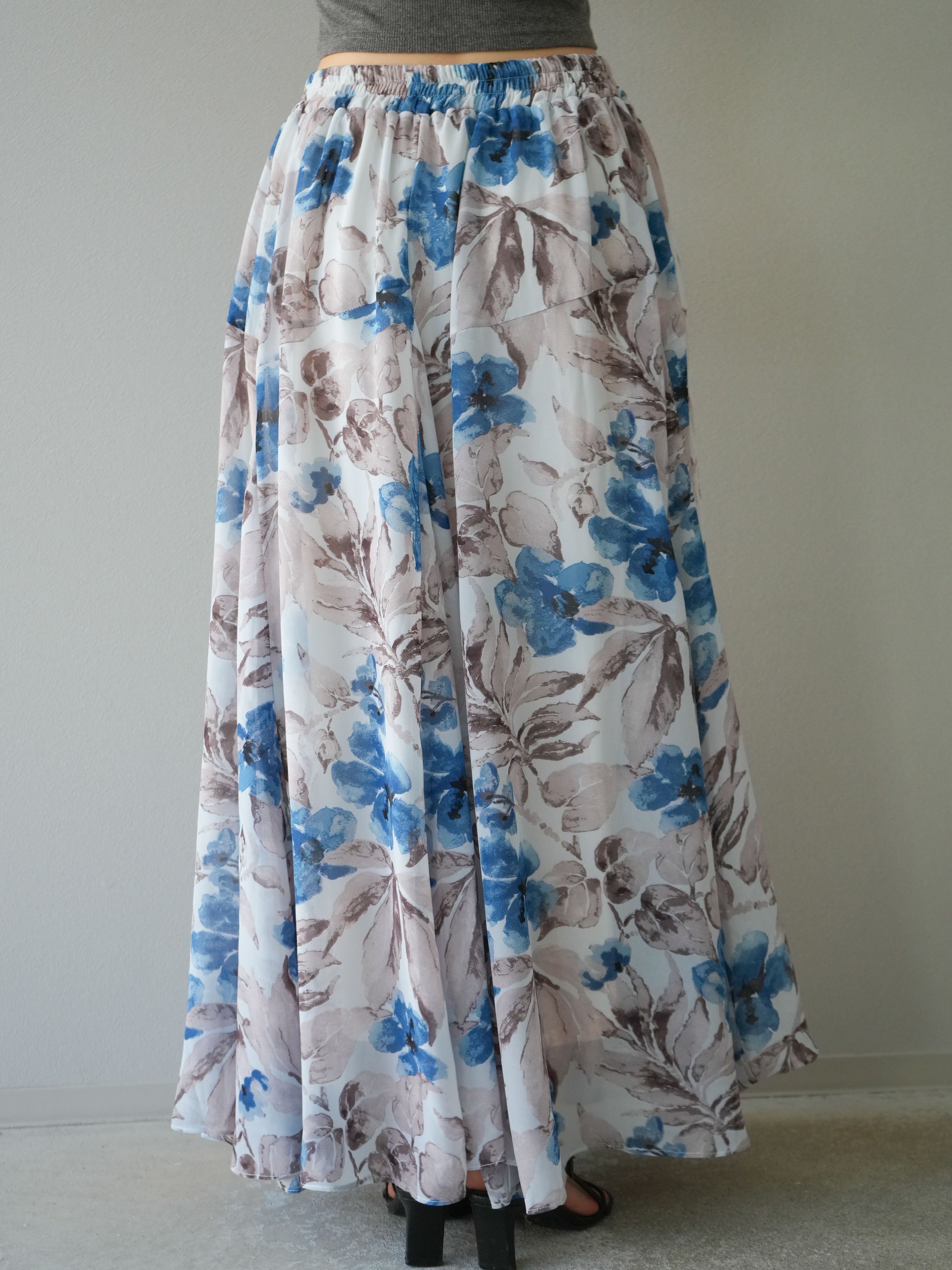 予約]フラワープリントボリュームフレアスカート/ブルー – Lumier