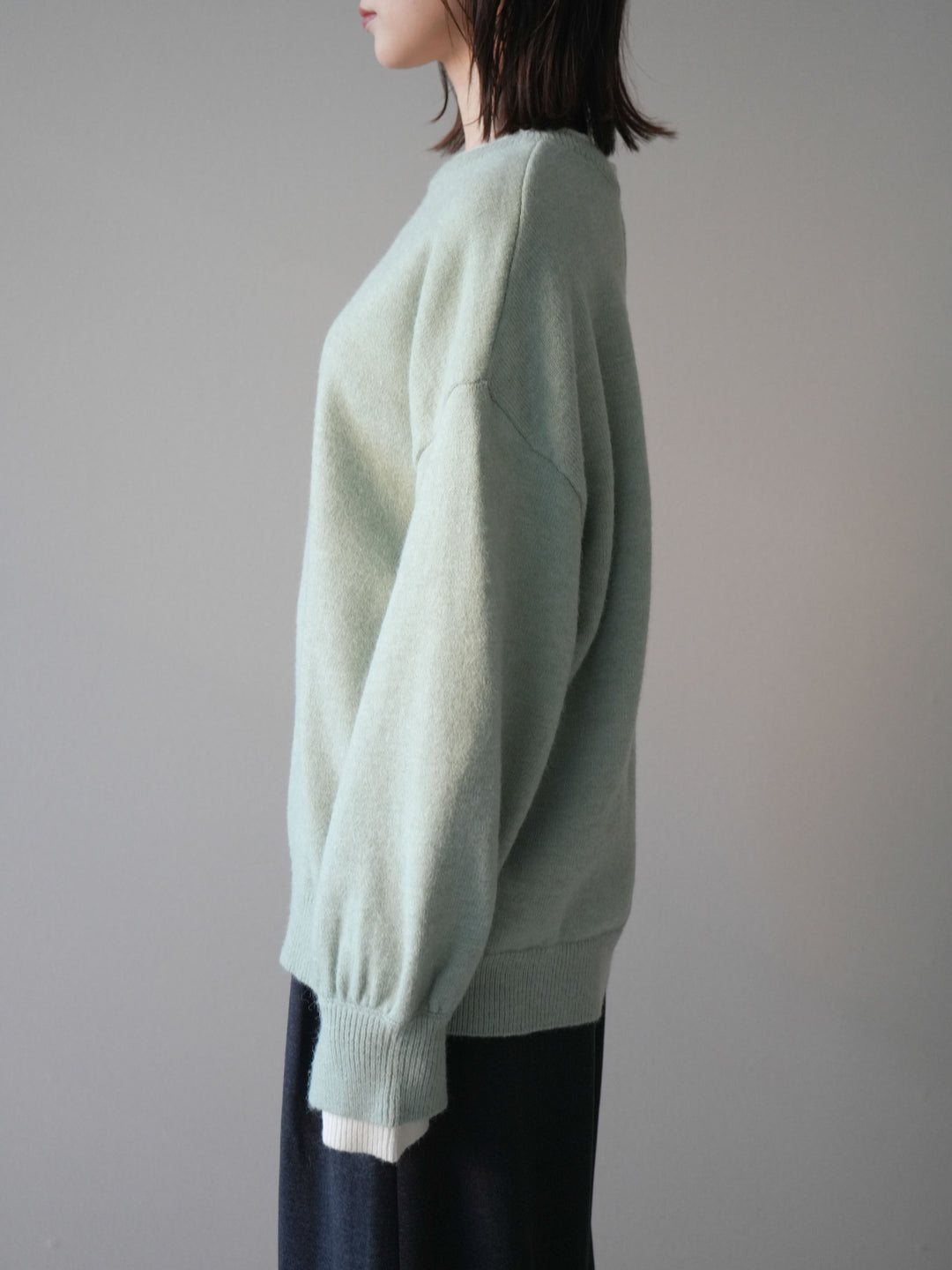 [予約]ヘンリーネック配色レイヤードニットプルオーバー/mint