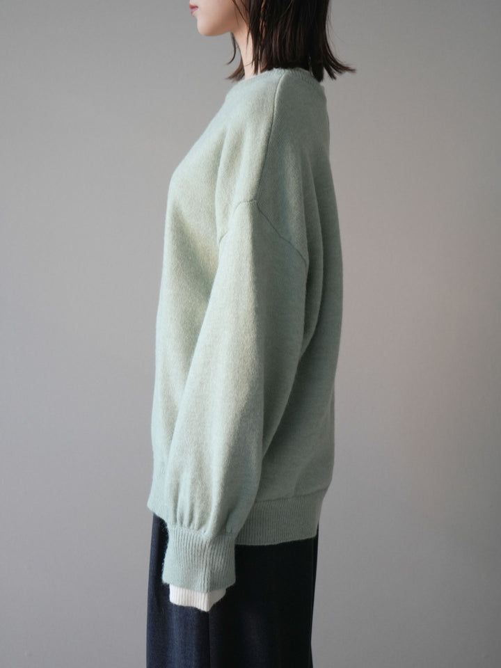 [予約]ヘンリーネック配色レイヤードニットプルオーバー/mint