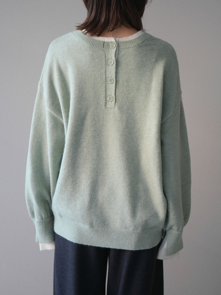 [予約]ヘンリーネック配色レイヤードニットプルオーバー/mint