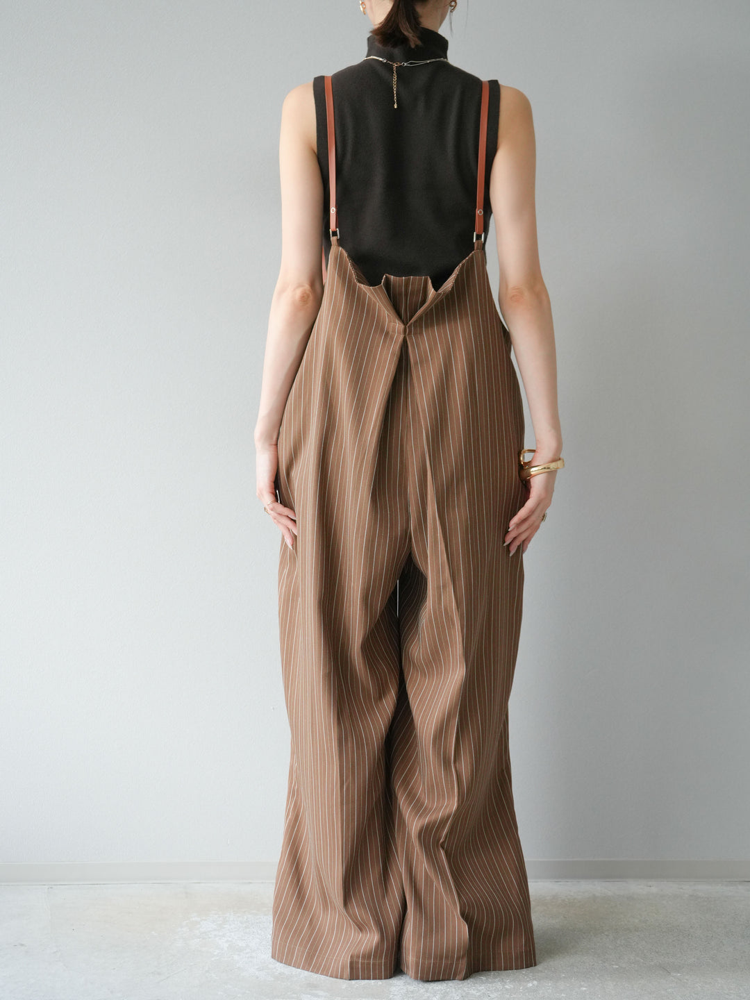 [予約]ヘリンボーンストライプサロペット/ブラウン