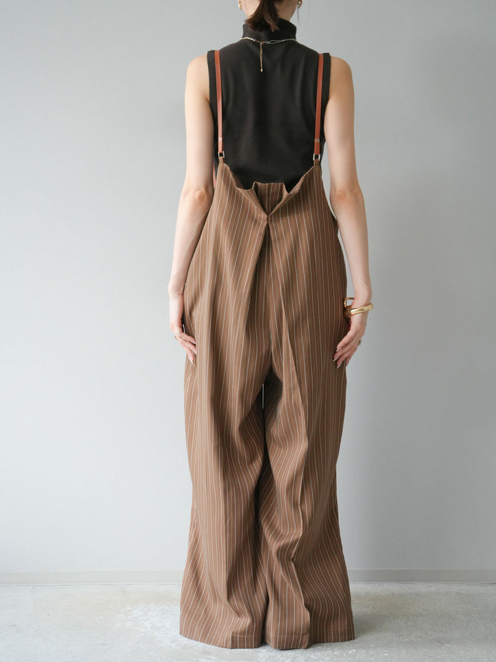 [予約]ヘリンボーンストライプサロペット/ブラウン