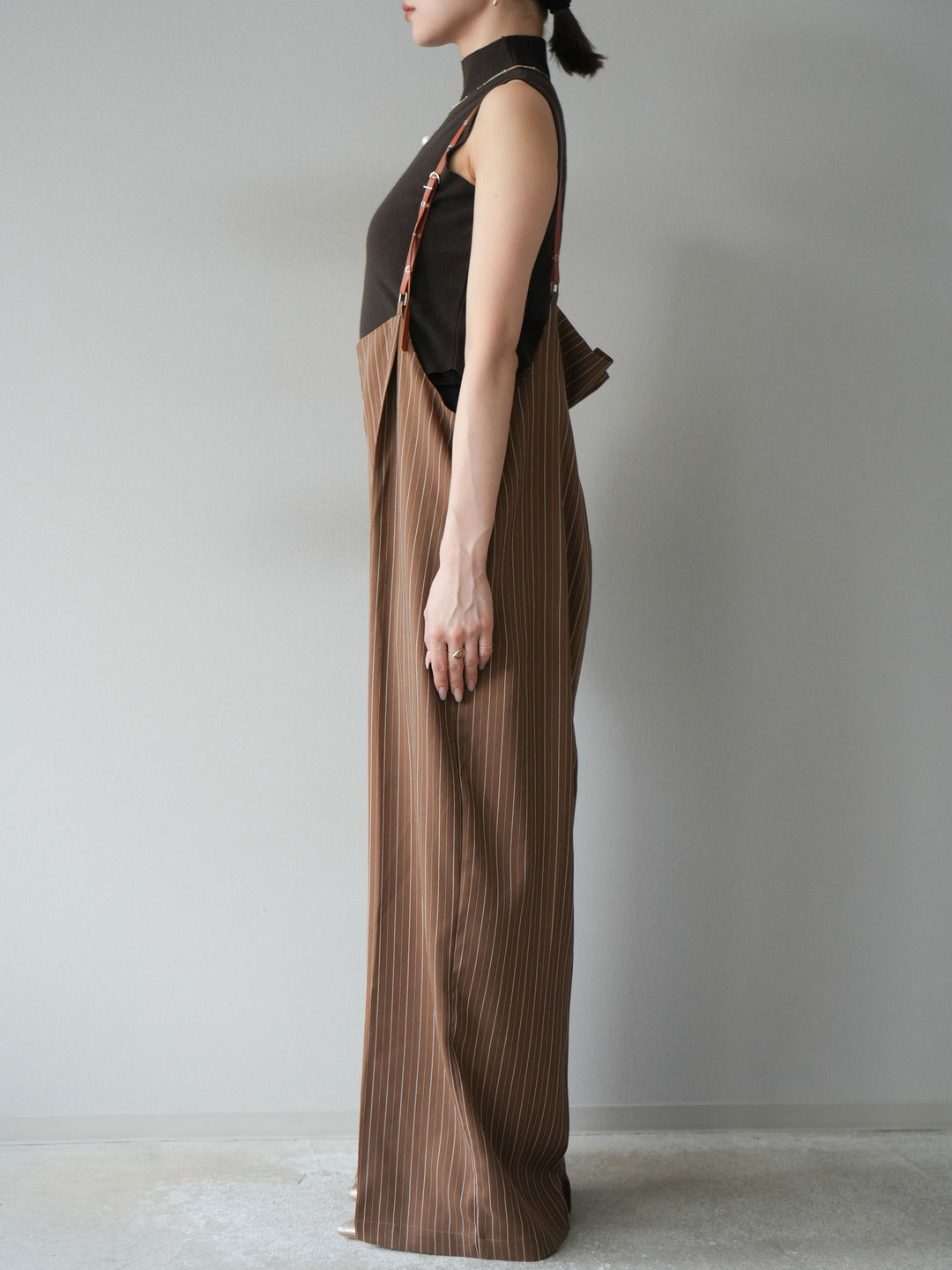 [予約]ヘリンボーンストライプサロペット/ブラウン