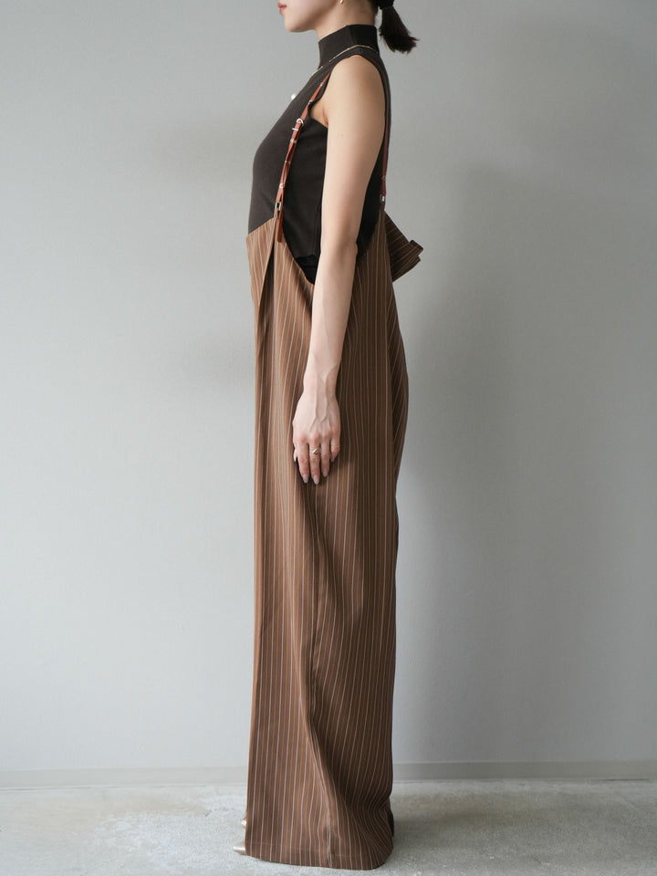 [予約]ヘリンボーンストライプサロペット/ブラウン