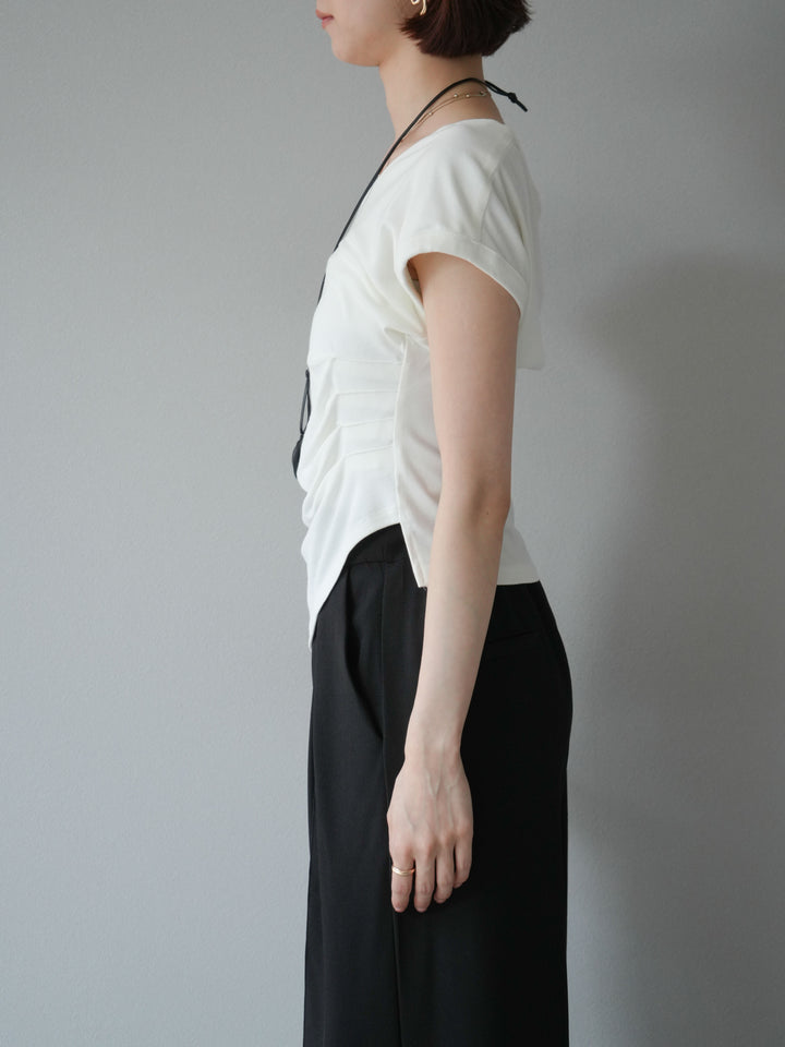 [予約]タックTシャツ＆レザーハートネックレスSET /ホワイト