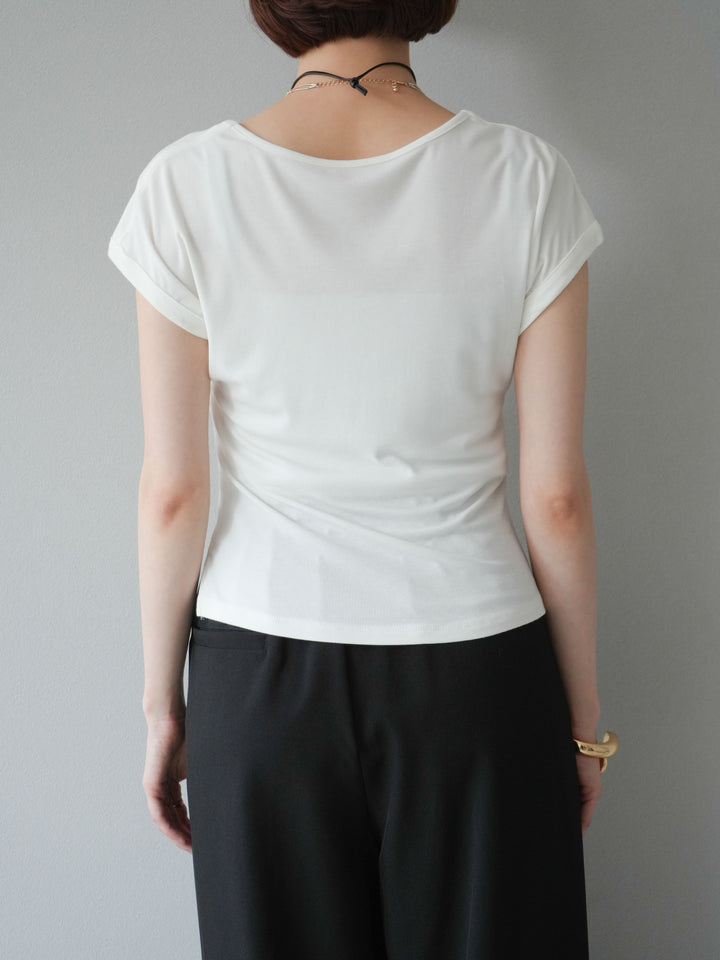 [予約]タックTシャツ＆レザーハートネックレスSET /ホワイト