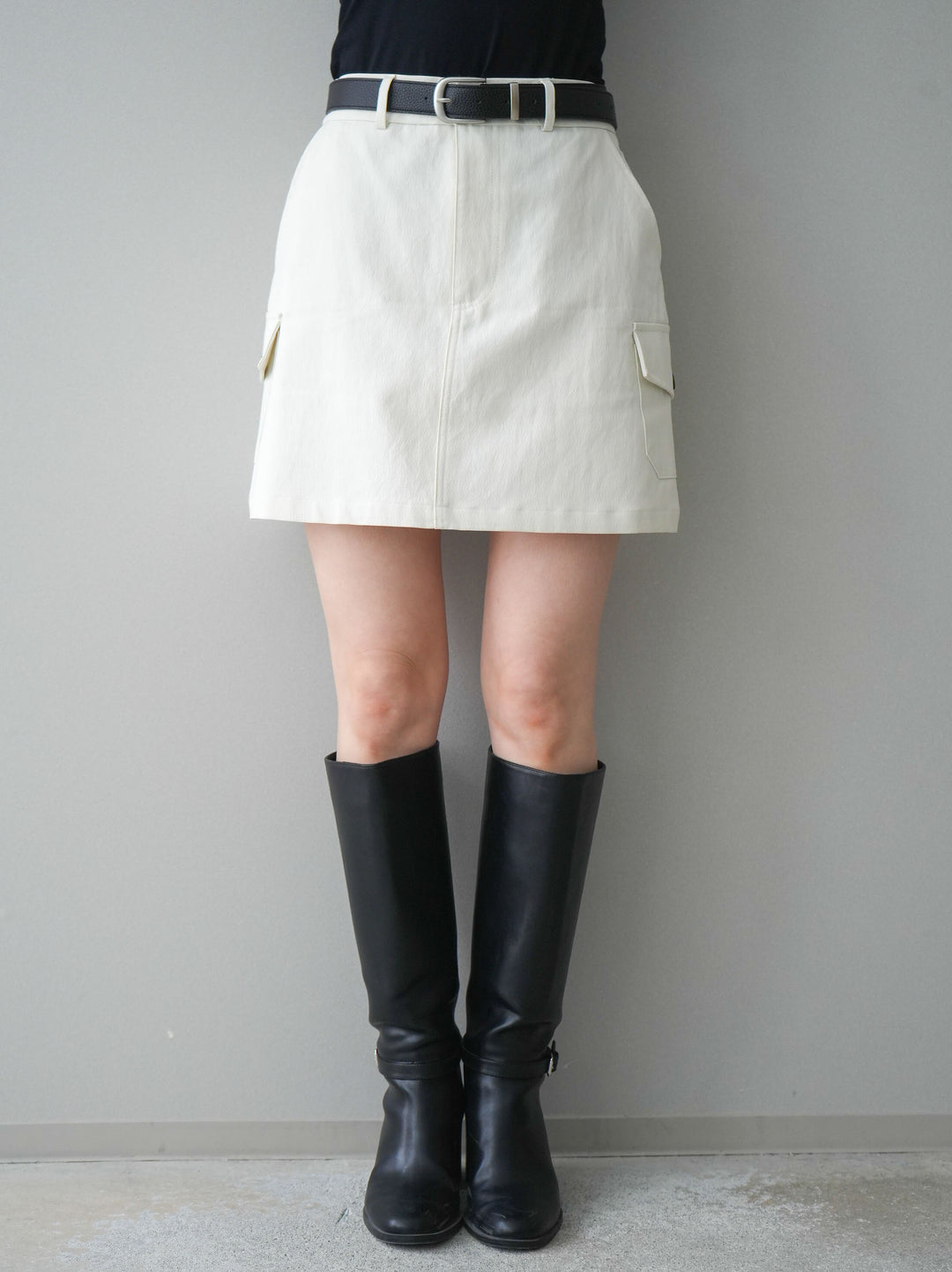 [予約]ベルト付カーゴミニスカート/white