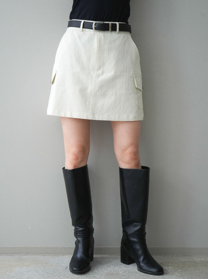 [予約]ベルト付カーゴミニスカート/white