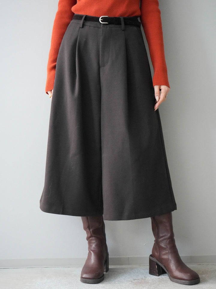 [予約]ベルト付ウールタッチミディアムパンツ/brown