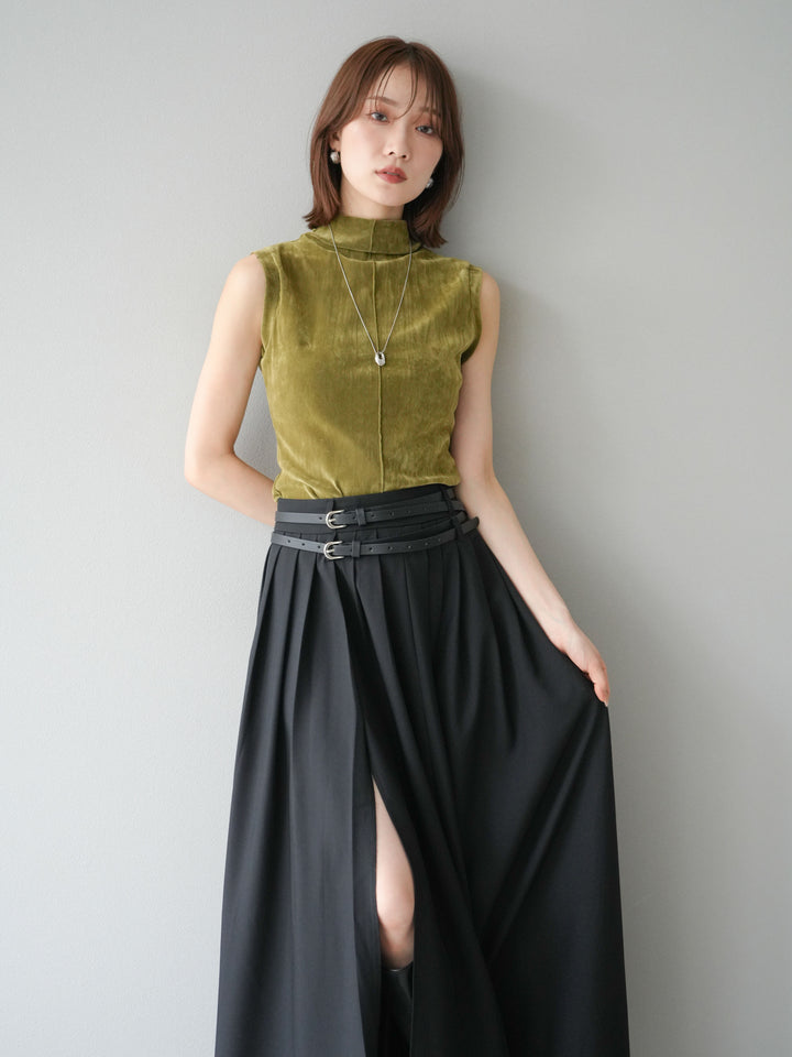 [SET]シアーベロアプチネックノースリーブトップス+選べるアクセセット(2set)