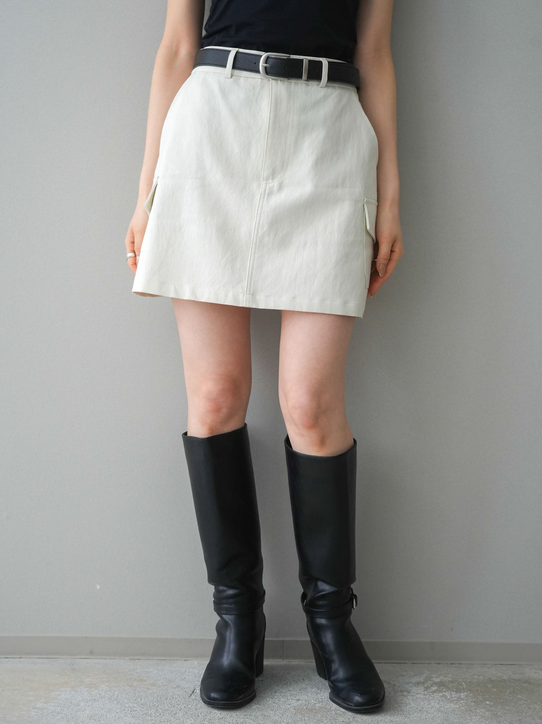 [予約]ベルト付カーゴミニスカート/white