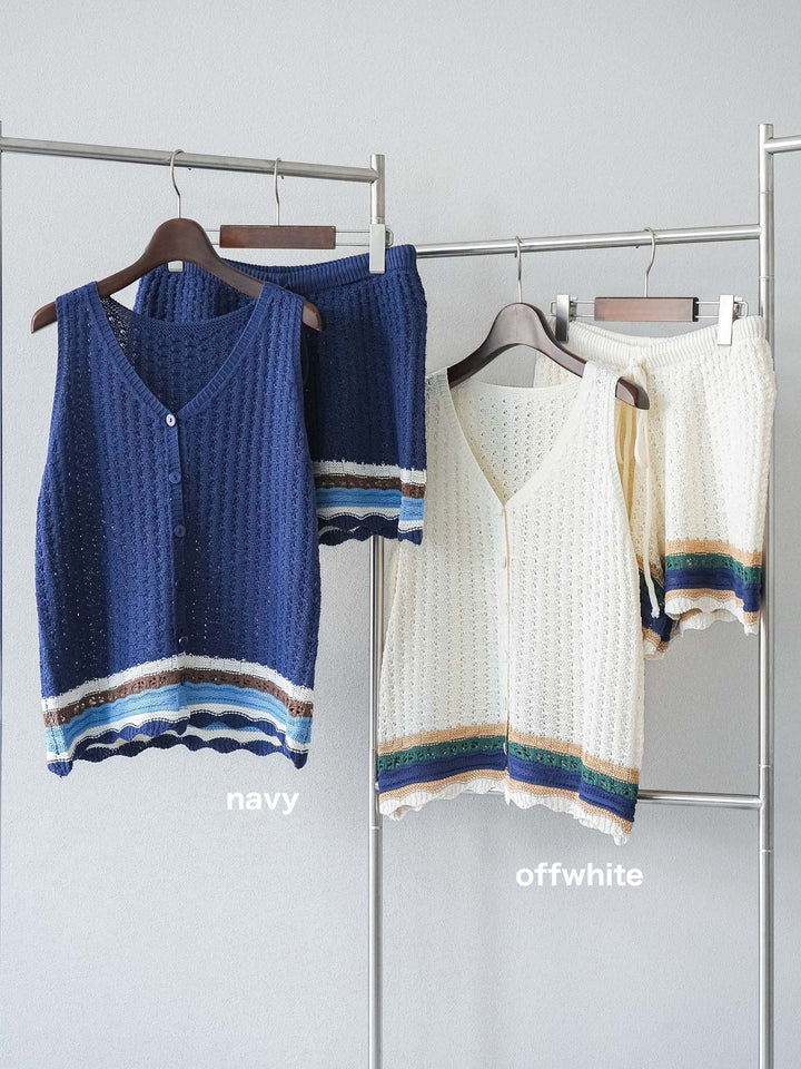 [SET]裾マルチボーダーニットベスト＆ショートパンツ SET UP(2set)