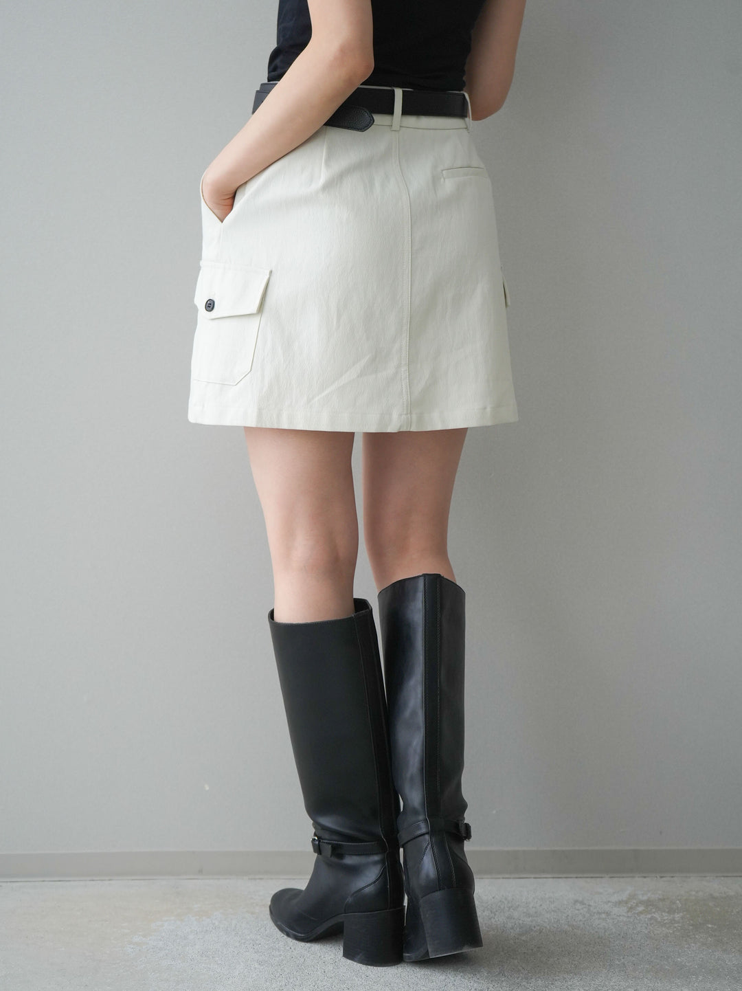 [予約]ベルト付カーゴミニスカート/white