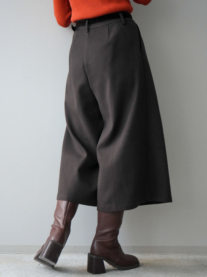 [予約]ベルト付ウールタッチミディアムパンツ/brown