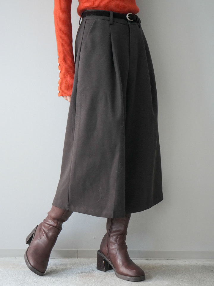 [予約]ベルト付ウールタッチミディアムパンツ/brown