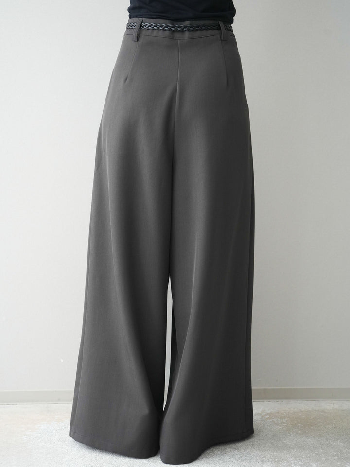 [予約]編み込みベルト付タックワイドパンツ/gray