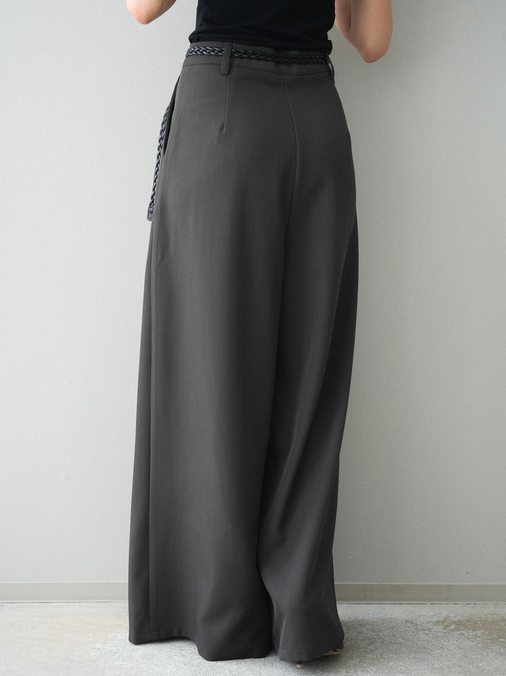 [予約]編み込みベルト付タックワイドパンツ/gray