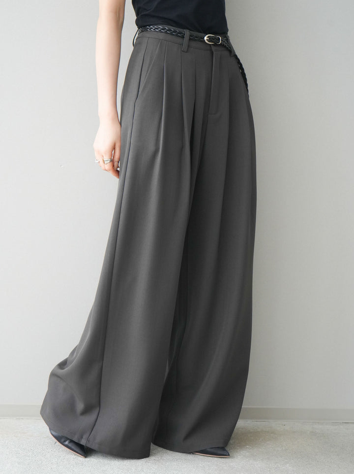[予約]編み込みベルト付タックワイドパンツ/gray