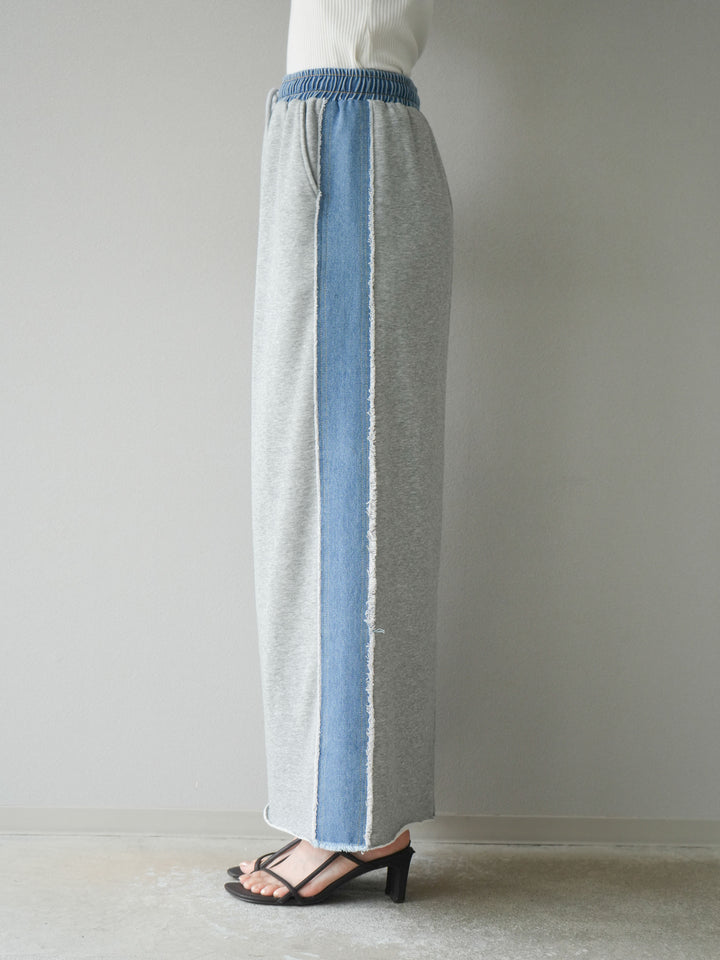 [予約]デニムドッキングスウェットスカート/グレー