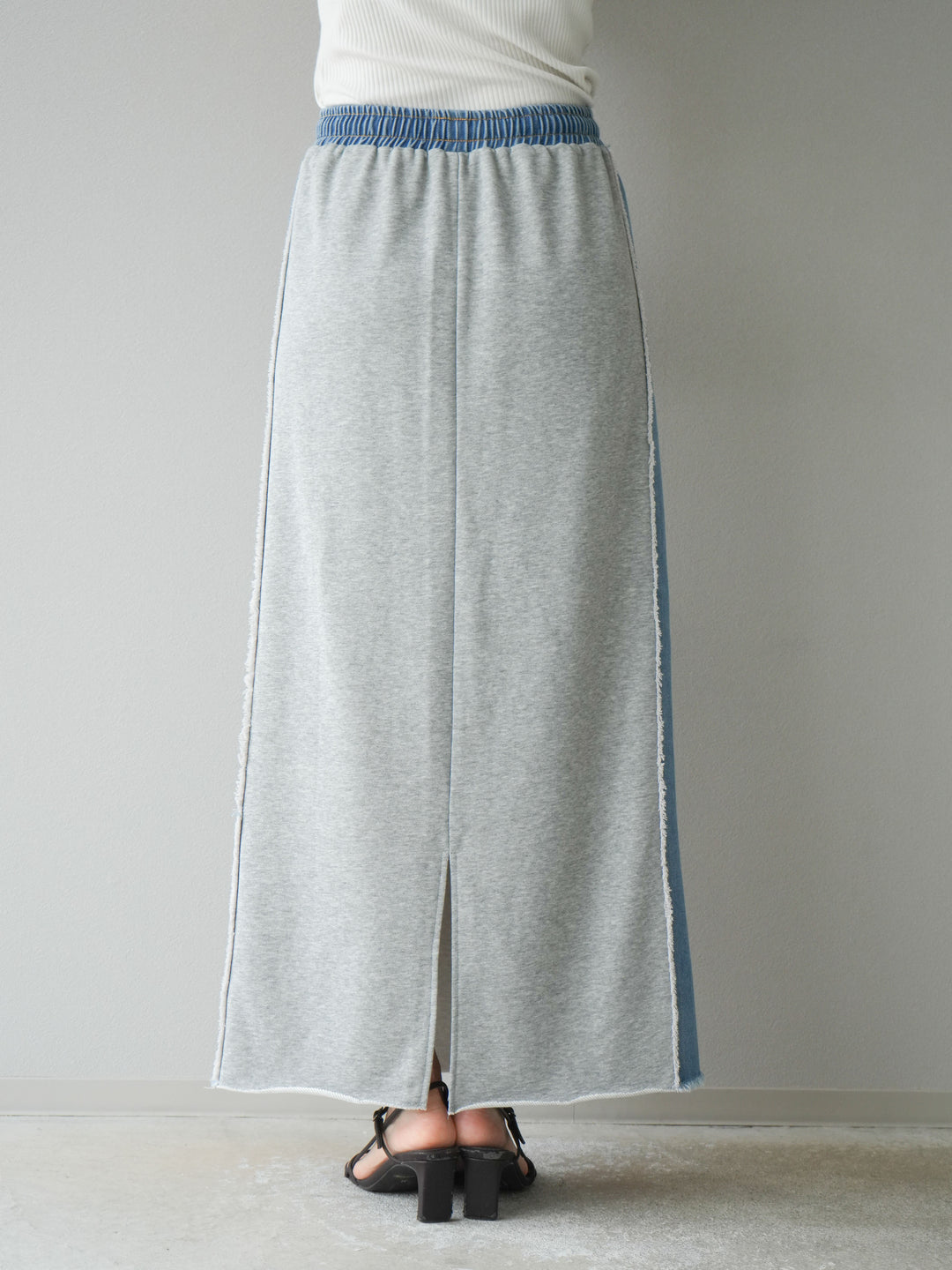 [予約]デニムドッキングスウェットスカート/グレー