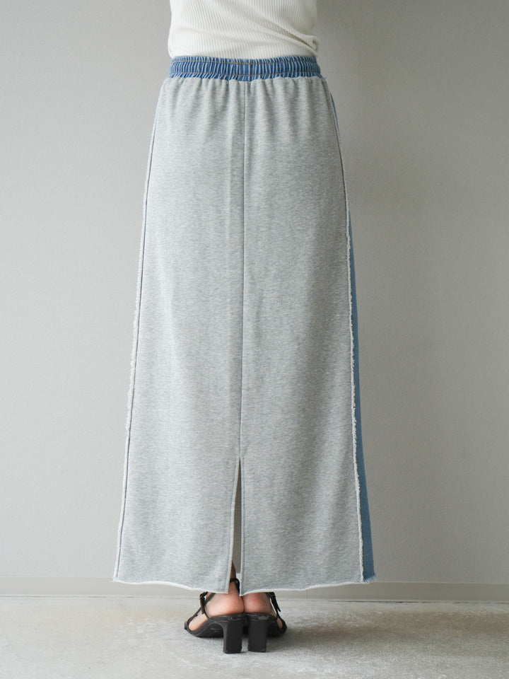 [予約]デニムドッキングスウェットスカート/グレー