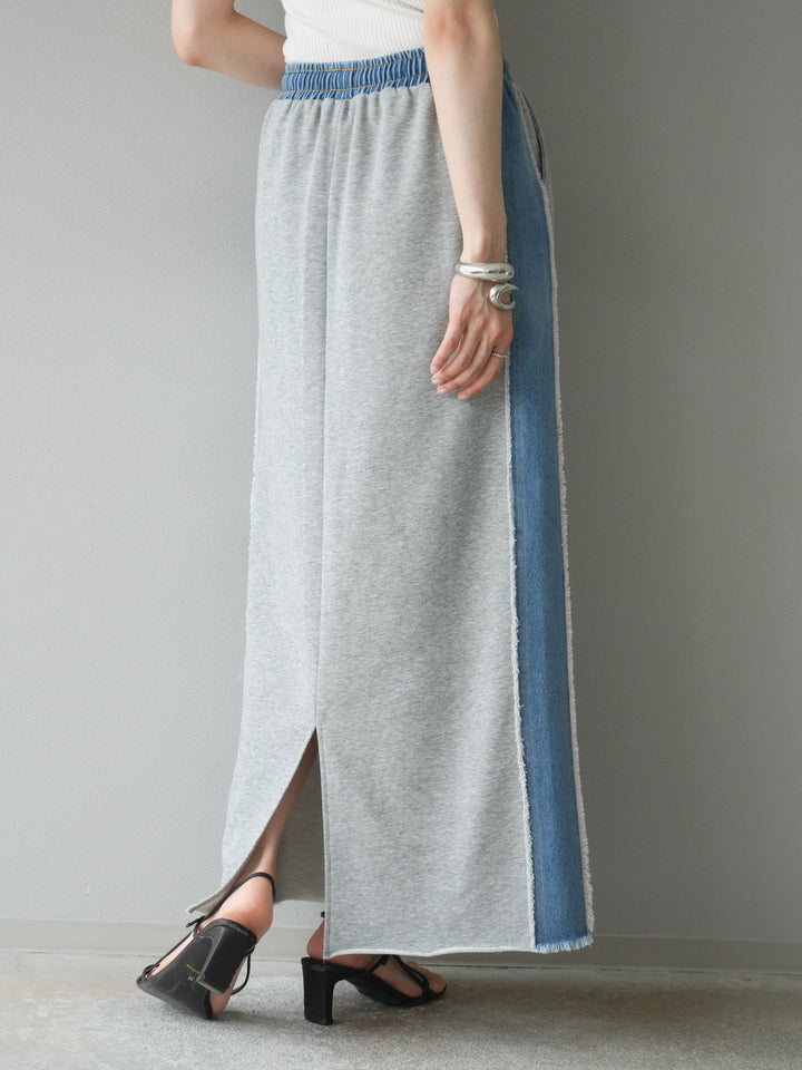 [予約]デニムドッキングスウェットスカート/グレー