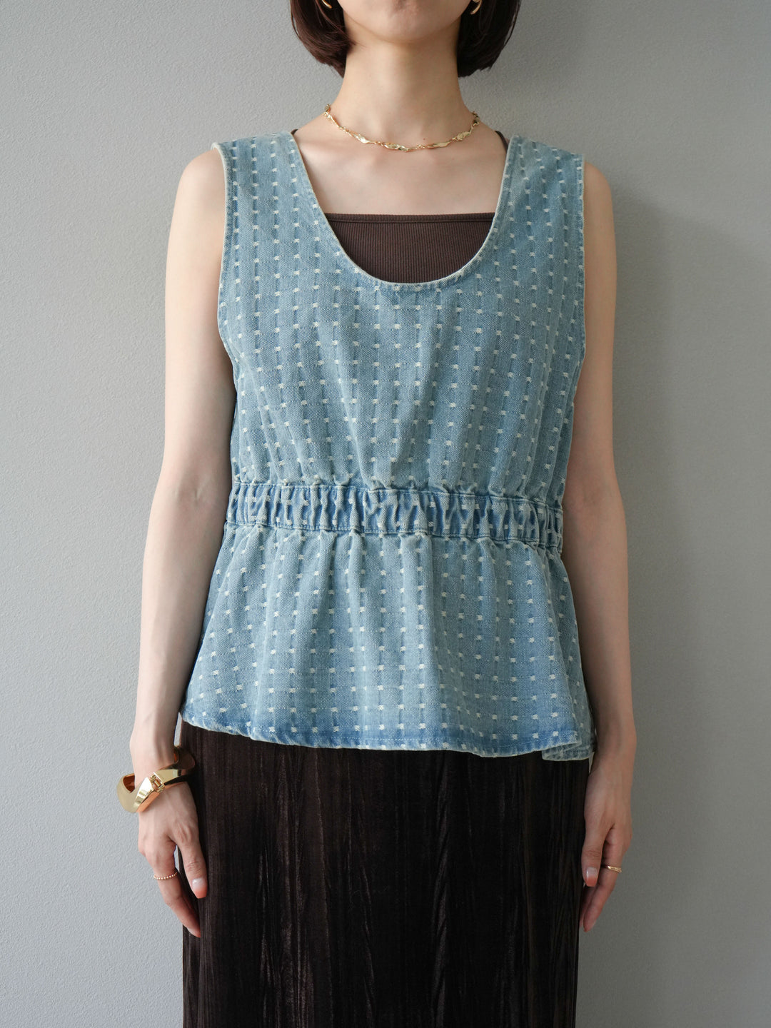 [予約]ジャガードデニム２WAYビスチェ/ライトブルー