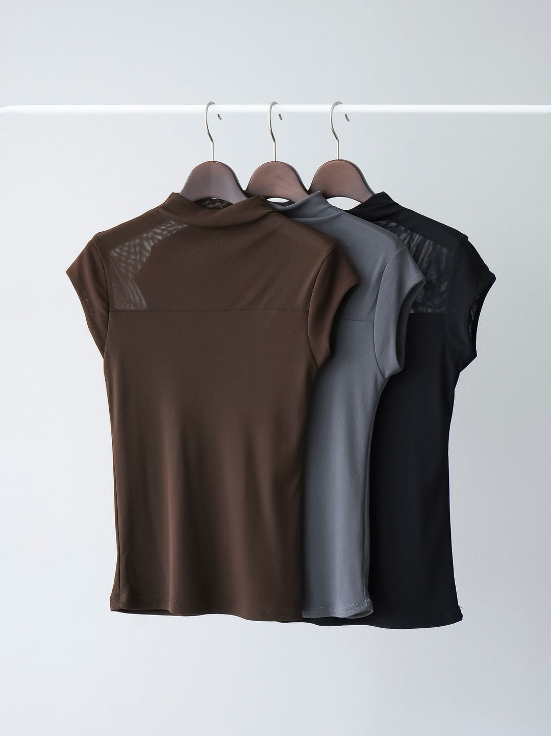 [SET]シアー切替ストレッチ長袖トップス+シアー切替ストレッチトップス(2set)