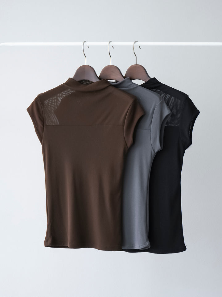 [SET]シアー切替ストレッチ長袖トップス+シアー切替ストレッチトップス(2set)