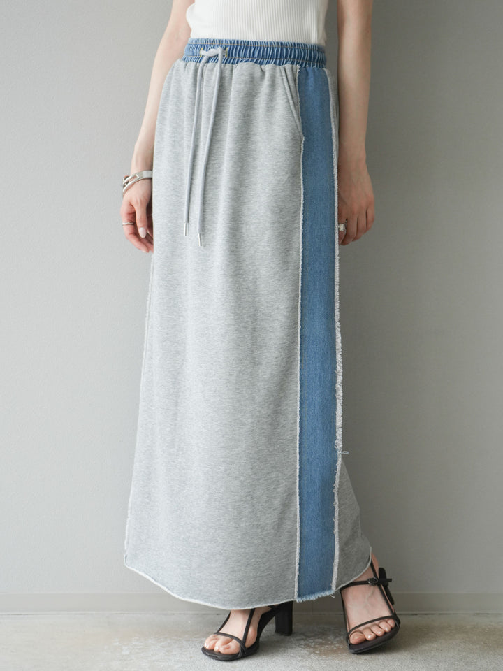 [予約]デニムドッキングスウェットスカート/グレー