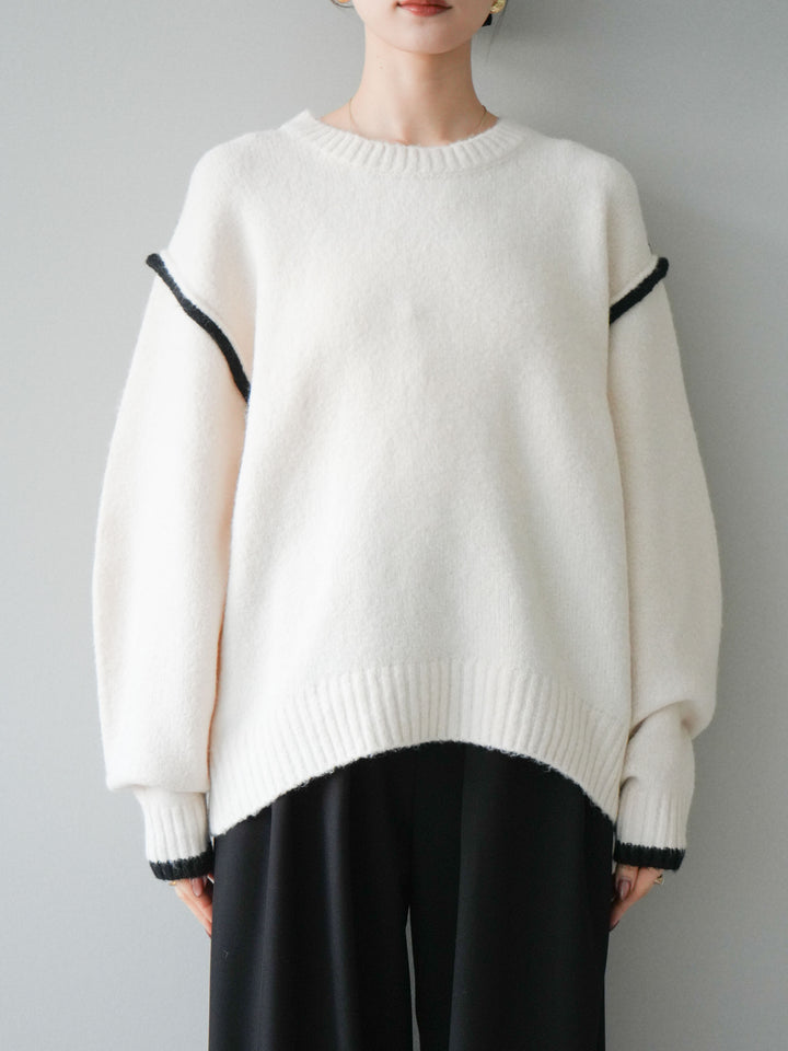 [予約]バイカラーパイピングニットプルオーバー/ivory