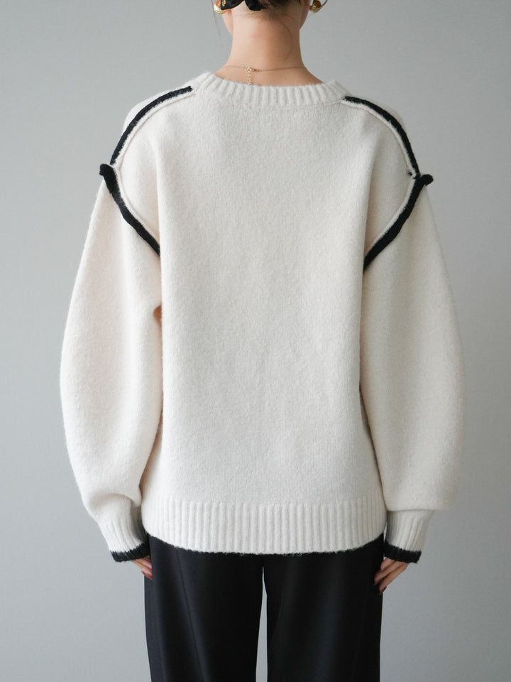 [予約]バイカラーパイピングニットプルオーバー/ivory