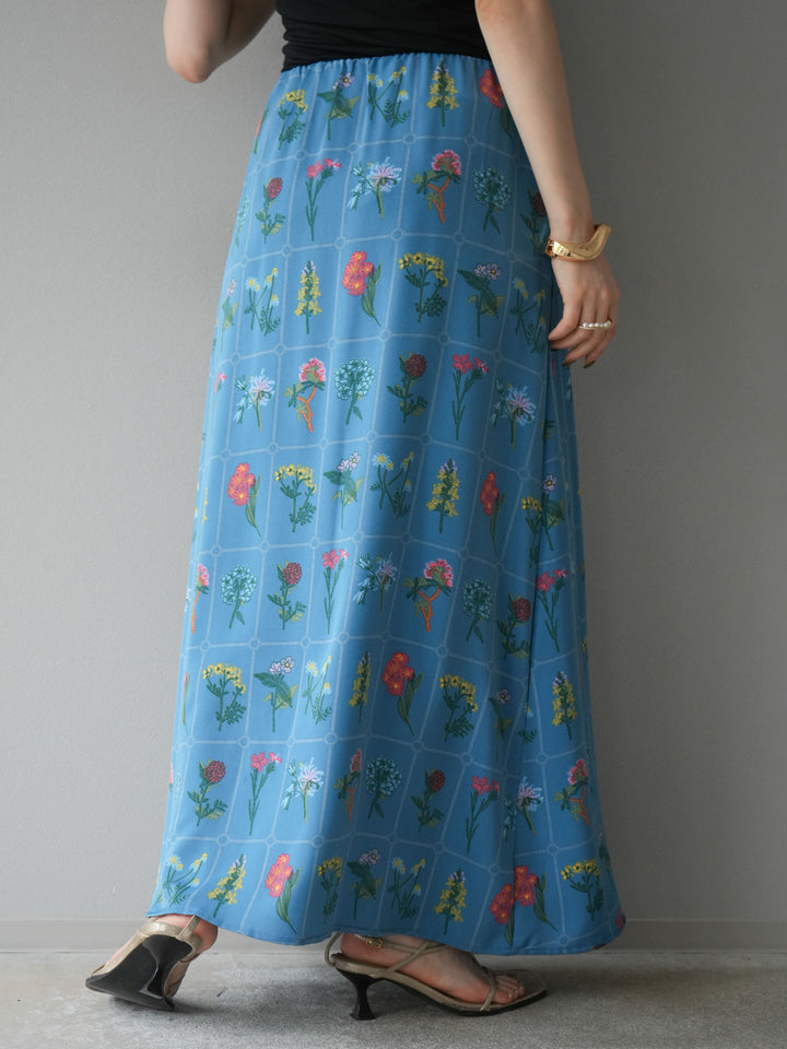 [予約]パッチワークフラワープリントフレアスカート/ブルー