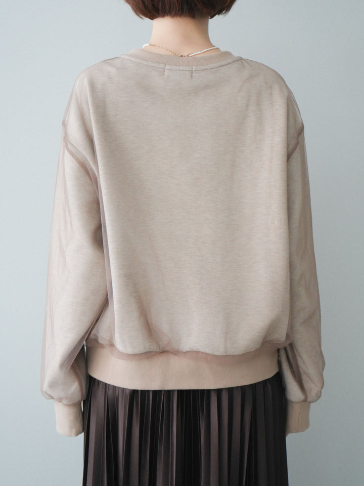 [予約]チュールレイヤードロゴスエットプルオーバー/beige