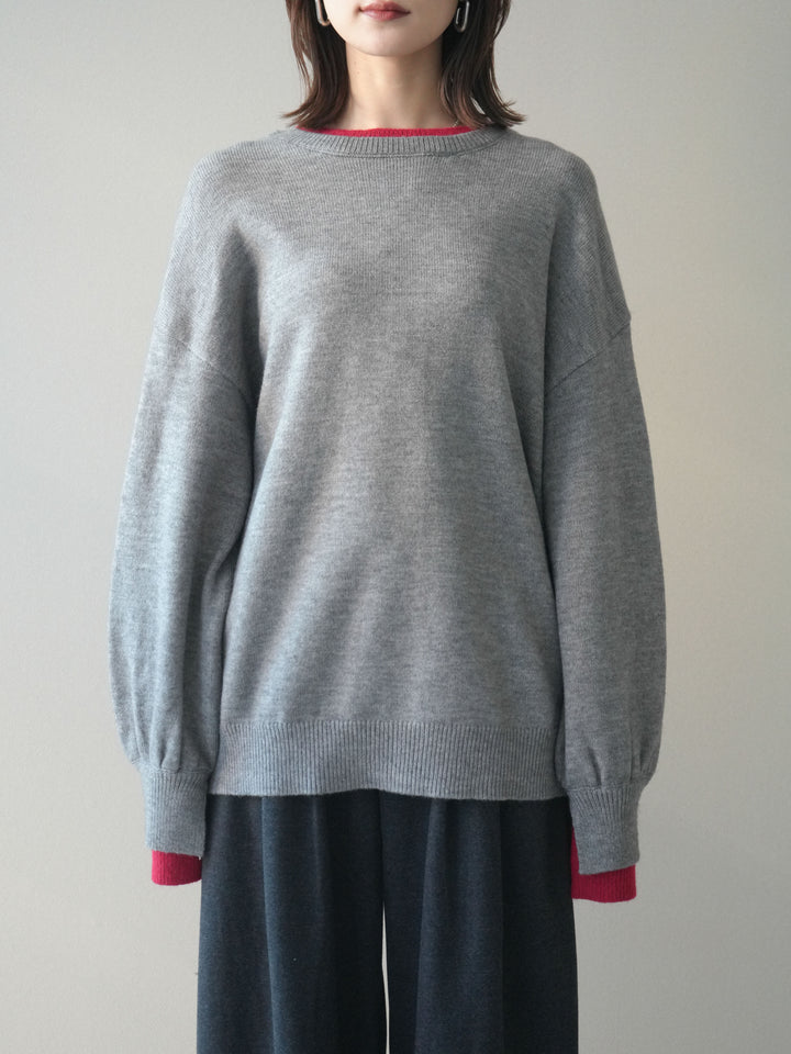 [予約]ヘンリーネック配色レイヤードニットプルオーバー/middlegray