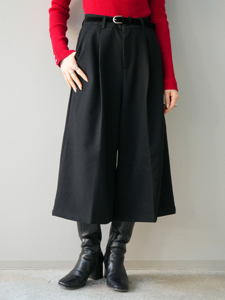 [予約]ベルト付ウールタッチミディアムパンツ/black