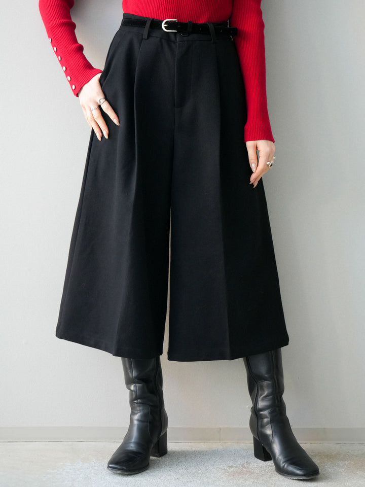 [予約]ベルト付ウールタッチミディアムパンツ/black