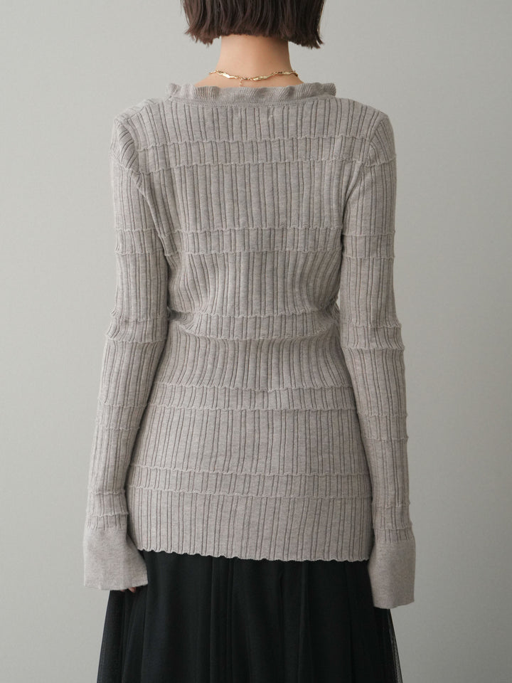 [予約]フロントフリルリブニットカーディガン/greige