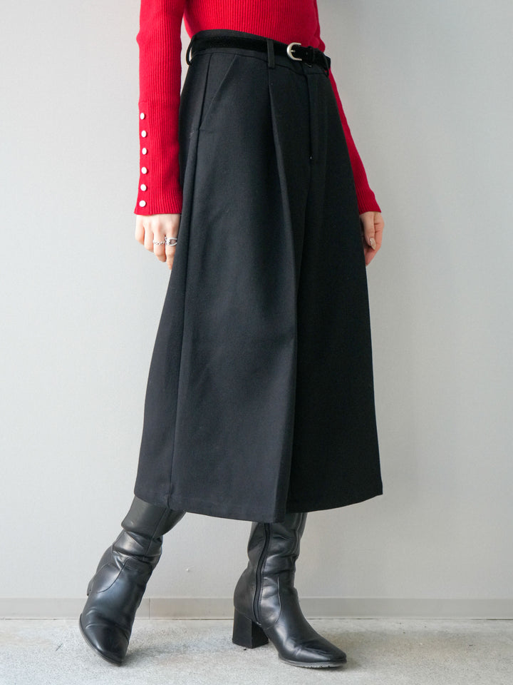 [予約]ベルト付ウールタッチミディアムパンツ/black