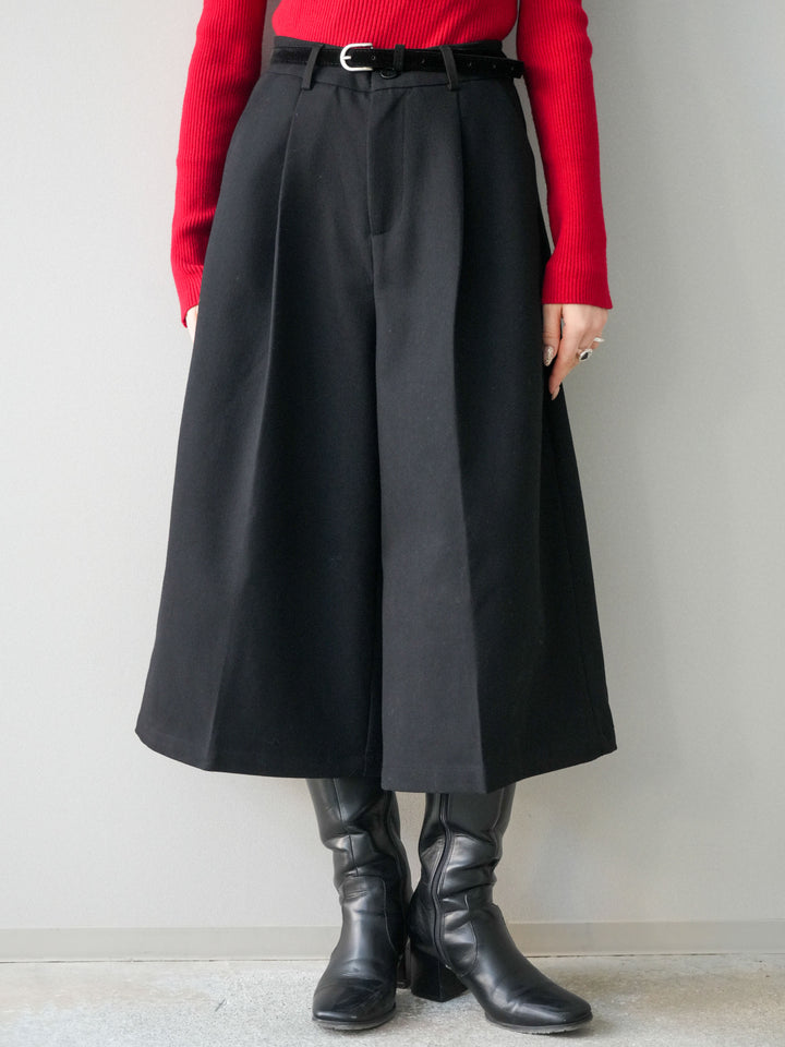 [予約]ベルト付ウールタッチミディアムパンツ/black