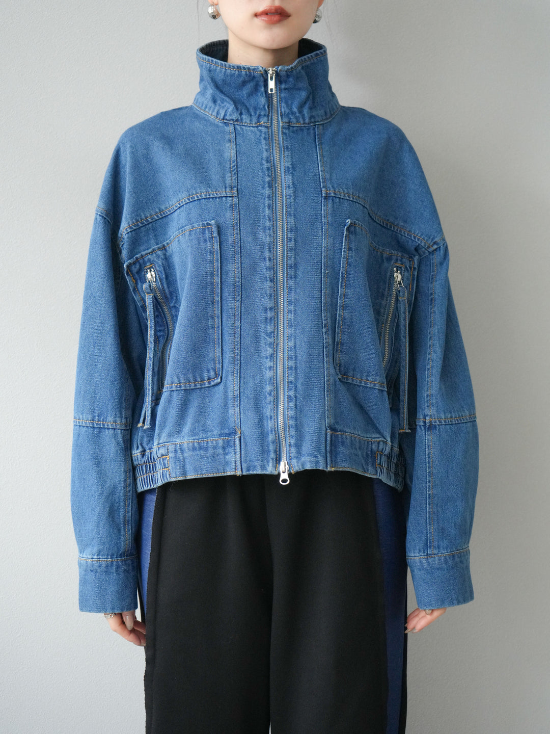 [予約]ZIPポケットデニムショートブルゾン/ブルー