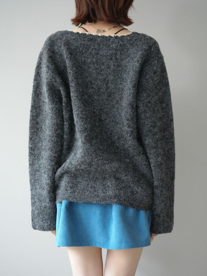 [予約]アンティークフラワージャガードニットカーディガン/charcoal