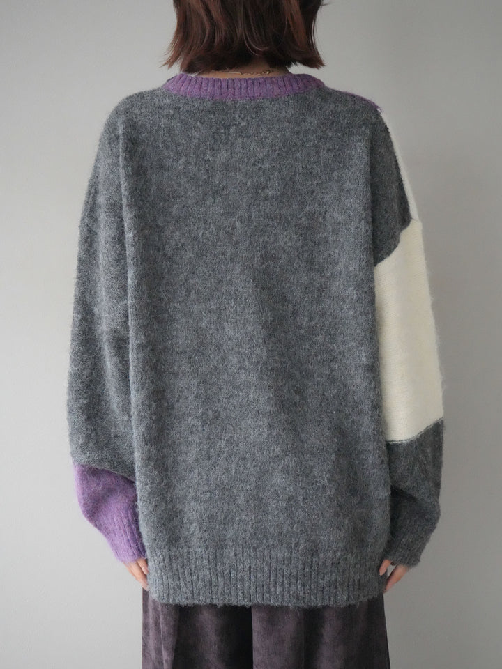 [予約]ウェーブバイカラーニット/purple