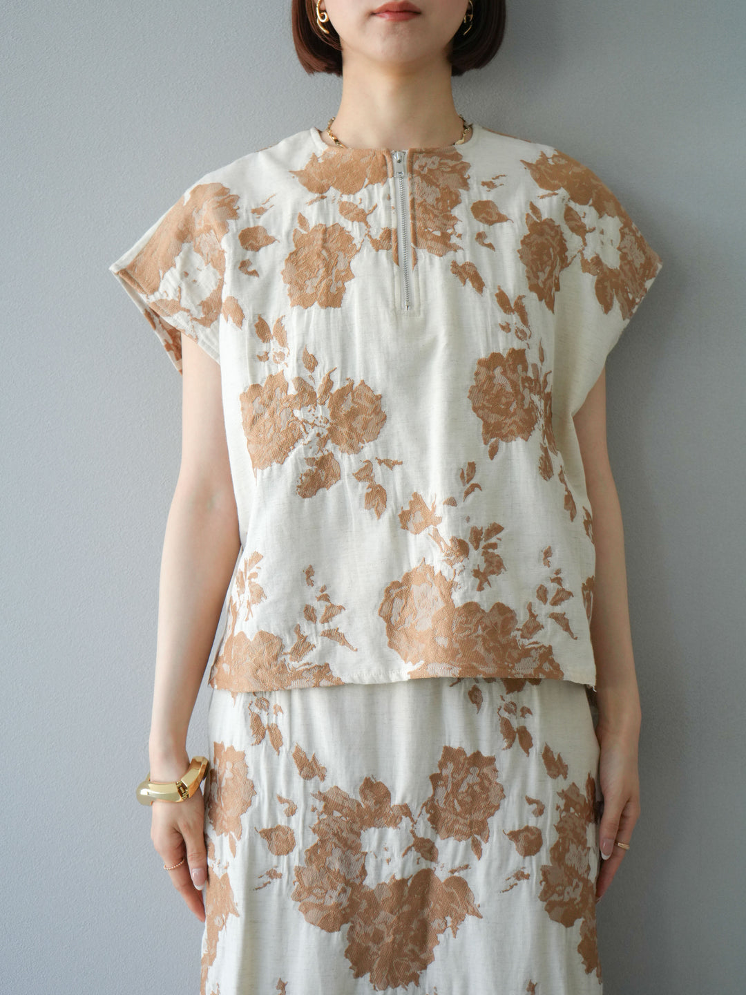 [予約]ジャガードZIPプルオーバー/ベージュ