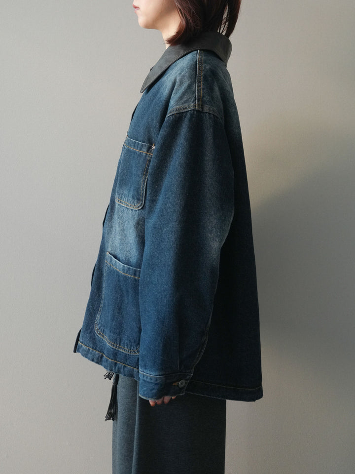 [予約]裏地ファーデニムフライトジャケット/blue