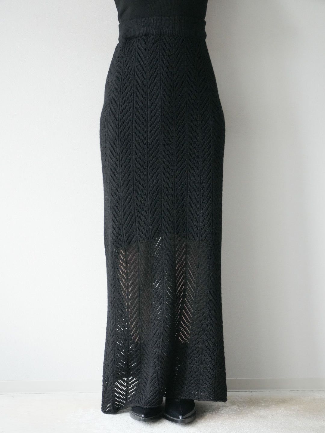 [予約]透かし編みニットスカート/ブラック