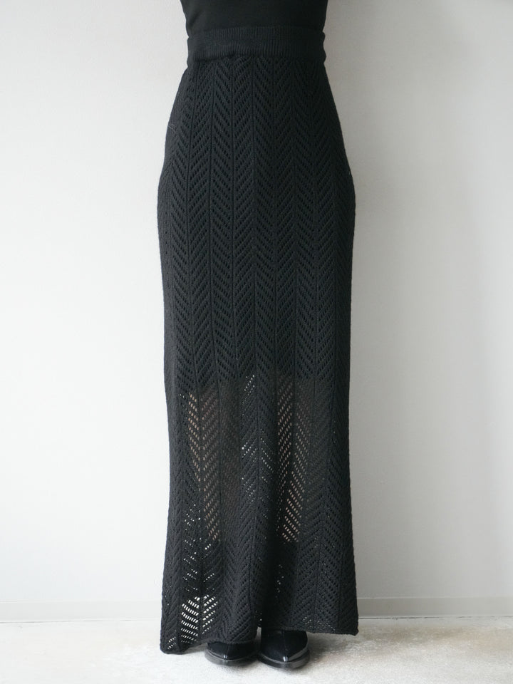 [予約]透かし編みニットスカート/ブラック