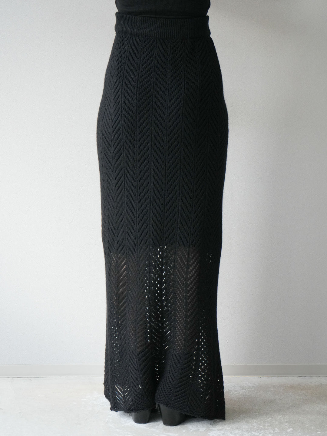 [予約]透かし編みニットスカート/ブラック